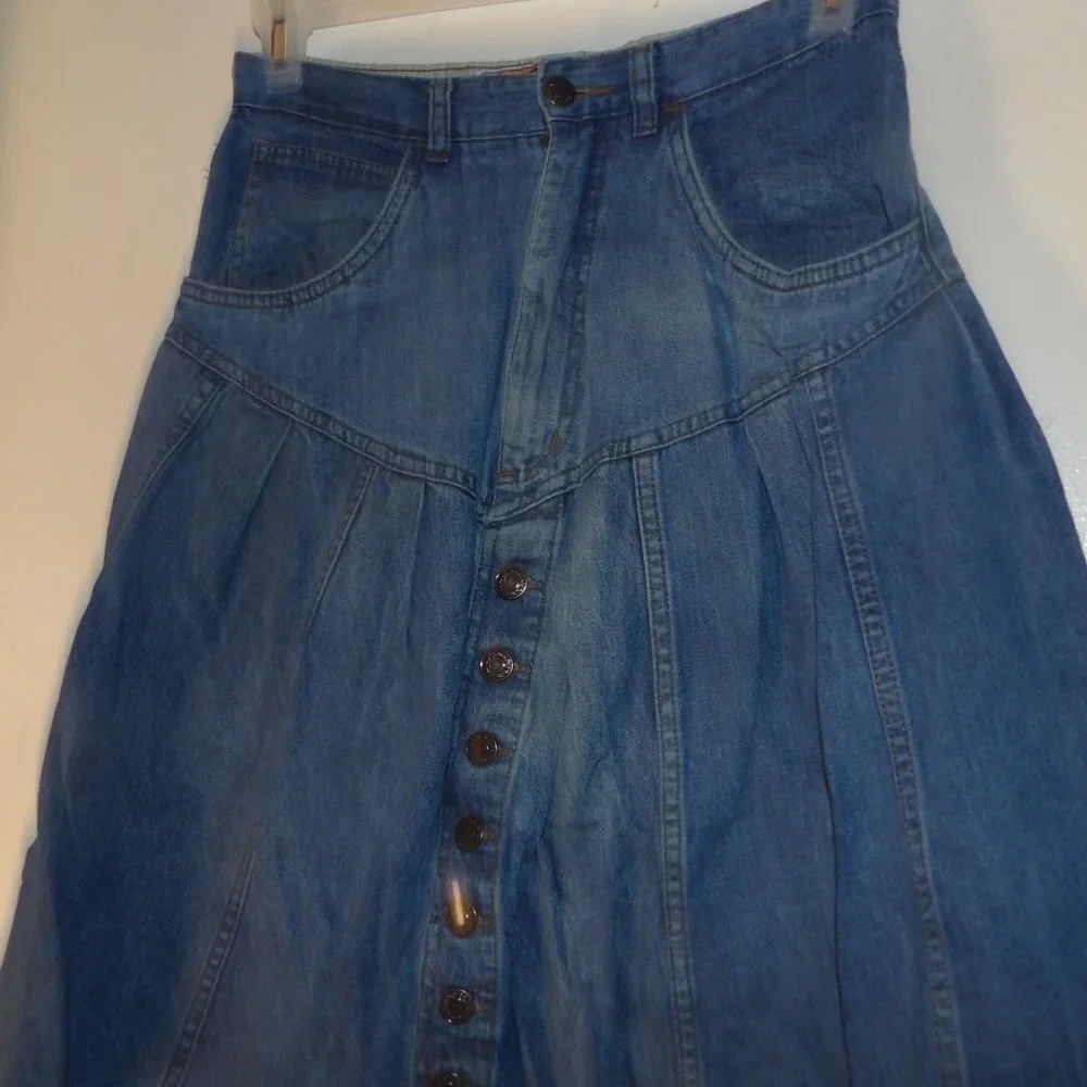 Vintage 90s Jordache No Exit Western Farmhouse Prairie Denim Maxi Skirt Sz 11/12 - Picture 2 of 7